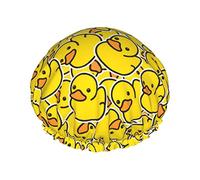 Cuffia da doccia gialla a forma di anatra carina divertente per le donne Cappello da doccia regolabile doppio impermeabile Protezione dei capelli Cappello da doccia riutilizzabile per salone da donn