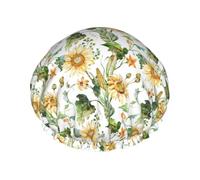 Cuffia da doccia, girasoli luminosi, cuffia da doccia da donna, riutilizzabile, impermeabile, cappuccio per capelli per doccia, fascia elastica a doppio strato, tappi da bagno per capelli lunghi