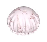 Cuffia da doccia grande da donna, riutilizzabile, con doppia stampa della Torre Eiffel, per doccia, con corda elastica e fodera in PEVA