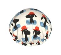 Cuffia da doccia grande da donna, riutilizzabile, con doppio cappello rosso con stampa di cane, per doccia, con corda elastica e fodera in PEVA