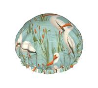 Cuffia da doccia grande da donna, riutilizzabile, con doppio strato di stampa di gabbiano sul fiume, con corda elastica e fodera in PEVA