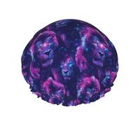 Cuffia da doccia grande da donna, riutilizzabile, con stampa Cyber Leon, a doppio strato, con fodera in PEVA e corda elastica