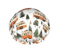 Cuffia da doccia grande da donna, riutilizzabile, con stampa di un albero di camper, a doppio strato, con fodera in PEVA e corda elastica