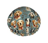 Cuffia da doccia grande da donna, riutilizzabile, con stampa di un cucciolo a doppio strato, con fodera in PEVA e corda elastica