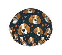 Cuffia da doccia grande da donna, riutilizzabile, doppia cuffia per capelli con stampa di cane beagle, per doccia, con corda elastica e fodera in PEVA