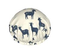 Cuffia da doccia grande da donna, riutilizzabile, doppia silhouette rustica di capra, con stampa a strati per doccia, con corda elastica e fodera in PEVA