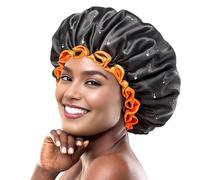 Cuffia da doccia grande, nera, per capelli lunghi, riutilizzabile, impermeabile, per uomo, a doppio strato, lavabile, per capelli spessi e ricci