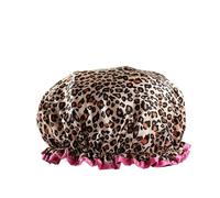 Cuffia da doccia impermeabile a doppio strato alla moda - Accessorio da bagno essenziale per la cura dei capelli(Leopard print)