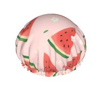 Cuffia da doccia impermeabile a doppio strato con anguria succosa e fiore bianco, cappello con elastico riutilizzabile