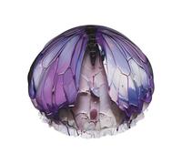 Cuffia da doccia impermeabile a doppio strato con farfalla con pittura a olio viola, con fodera in PEVA, cappello protettivo per capelli per spa e prodotti per la pulizia