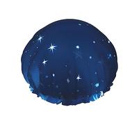 Cuffia da doccia impermeabile a doppio strato con motivo a stelle blu brillanti, adatta a tutte le lunghezze dei capelli (26 x 10,9 cm)