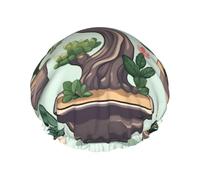 Cuffia da doccia impermeabile a doppio strato con pianta bonsai, da donna, riutilizzabile, con fascia elastica, mantiene i capelli asciutti per la doccia e la cura della pelle