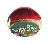Cuffia da doccia impermeabile a doppio strato, con scritta "Happy Birthday", bella cuffia elastica riutilizzabile per la doccia, cappello protettivo per capelli per donne e uomini