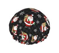 Cuffia da doccia impermeabile a doppio strato con scritta Merry Christmas Happy Print per donne e uomini, riutilizzabile, fascia elastica