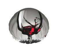 Cuffia da doccia impermeabile a doppio strato con stampa a bicchiere di vino, unisex, riutilizzabile, con fascia elastica