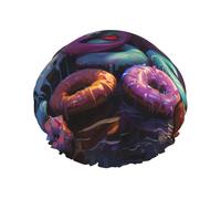 Cuffia da doccia impermeabile a doppio strato con stampa a ciambelle, unisex, riutilizzabile, fascia elastica