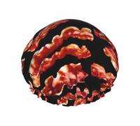 Cuffia da doccia impermeabile a doppio strato con stampa a motivo bacon, adatta a tutte le lunghezze dei capelli (26,9 x 10,9 cm)