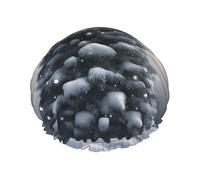 Cuffia da doccia impermeabile a doppio strato con stampa albero di Natale e neve, unisex, riutilizzabile, fascia elastica