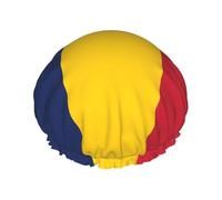 Cuffia da doccia impermeabile a doppio strato con stampa bandiera del Ciad, unisex, riutilizzabile, fascia elastica