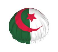 Cuffia da doccia impermeabile a doppio strato con stampa bandiera dell'Algeria, unisex, riutilizzabile, fascia elastica