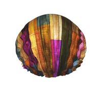 Cuffia da doccia impermeabile a doppio strato con stampa colorata in legno dipinto per donne e uomini riutilizzabili per capelli da bagno fascia elastica