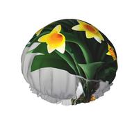 Cuffia da doccia impermeabile a doppio strato con stampa di bouquet di narcisi unisex riutilizzabili per capelli da bagno fascia elastica