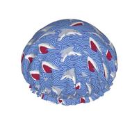 Cuffia da doccia impermeabile a doppio strato con stampa di pesce foraggiamento per donne e uomini riutilizzabili da bagno tappi per capelli