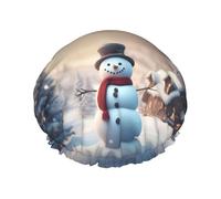 Cuffia da doccia impermeabile a doppio strato con stampa di pupazzo di neve, unisex, riutilizzabile, con fascia elastica