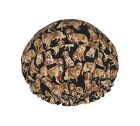 Cuffia da doccia impermeabile a doppio strato con stampa Golden Retrievers, unisex, riutilizzabile, con fascia elastica
