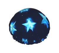 Cuffia da doccia impermeabile a doppio strato con stelle blu brillanti, adatta a tutte le lunghezze dei capelli (26,9 x 10,9 cm)
