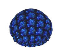 Cuffia da doccia impermeabile a doppio strato con stelle blu brillanti, adatta a tutte le lunghezze dei capelli (26,9 x 10,9 cm)