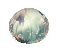 Cuffia da doccia impermeabile a doppio strato con unicorni, da donna, riutilizzabile, con fascia elastica, mantiene i capelli asciutti per la doccia e la cura della pelle