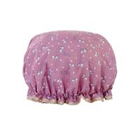 Cuffia da doccia impermeabile a doppio strato - Design con fiocco a margherita spessa per il bagno e la cura dei capelli delle donne(PURPLE)