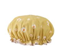Cuffia da doccia impermeabile a doppio strato - Design con fiocco a margherita spessa per il bagno e la cura dei capelli delle donne(Yellow)