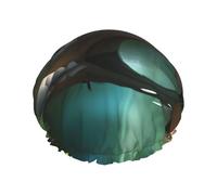 Cuffia da doccia impermeabile a doppio strato - Little Bridge in the East, cuffia elastica riutilizzabile per la doccia, cappello protettivo per capelli per donne e uomini