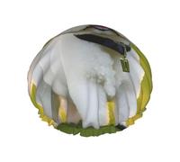 Cuffia da doccia impermeabile a doppio strato per donne, protezione portatile per capelli lunghi, accessorio da bagno versatile per cani Bichon Frise sull'erba