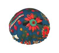 Cuffia da doccia impermeabile a doppio strato, protezione portatile per capelli lunghi, accessorio da bagno versatile, stile messicano, folk art boho