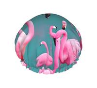 Cuffia da doccia impermeabile a doppio strato - uno stormo di fenicotteri elastico riutilizzabile cuffia da doccia protezione per capelli per donne e uomini