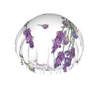 Cuffia da doccia impermeabile con elastico, cuffia da doccia riutilizzabile a doppio strato per donna,Lavanda su Provenza colorata d'epoca