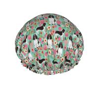 Cuffia da doccia impermeabile con elastico, cuffia da doccia riutilizzabile a doppio strato per donna,Razza di cane Springer Spaniel Inglese Florals Dog
