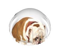 Cuffia da doccia impermeabile con elastico, cuffia da doccia riutilizzabile a doppio strato per donna,Fotografia di un bulldog inglese triste e stanco con crema marrone