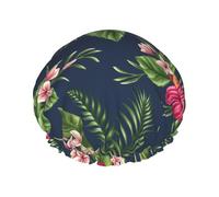 Cuffia da doccia impermeabile con elastico, cuffia da doccia riutilizzabile a doppio strato per donna,Fiori tropicali Frangipani Ibisco