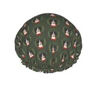 Cuffia da doccia impermeabile con elastico, cuffia da doccia riutilizzabile a doppio strato per donna,Cane di razza Australian Shepherd Tricolore con ghirlanda natalizia verde