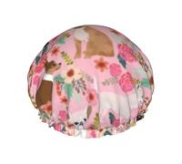 Cuffia da doccia impermeabile con elastico, cuffia da doccia riutilizzabile a doppio strato per donna,Chihuahua Razza di cane Floreale Razza pura Animale domestico Rosa