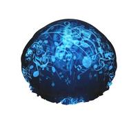 Cuffia da doccia impermeabile con elastico, cuffia da doccia riutilizzabile a doppio strato per donna,Note musicali blu stampate
