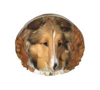 Cuffia da doccia impermeabile con elastico, cuffia da doccia riutilizzabile a doppio strato per donna,Bellissimo cane di razza Sheltie