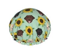 Cuffia da doccia impermeabile con elastico, cuffia da doccia riutilizzabile a doppio strato per donna,Labrador affronta i girasoli