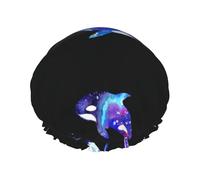 Cuffia da doccia impermeabile con elastico, cuffia da doccia riutilizzabile a doppio strato per donna,Orca Killer Whale Stampata Carina