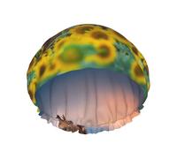 Cuffia da doccia impermeabile con elastico, cuffia da doccia riutilizzabile a doppio strato per donna,Girasole giallo cavallo stampato