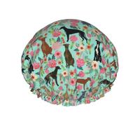 Cuffia da doccia impermeabile con elastico, cuffia da doccia riutilizzabile a doppio strato per donna,Levrieri Fiori Carini Menta Vintage Les Fleurs Cani Carini